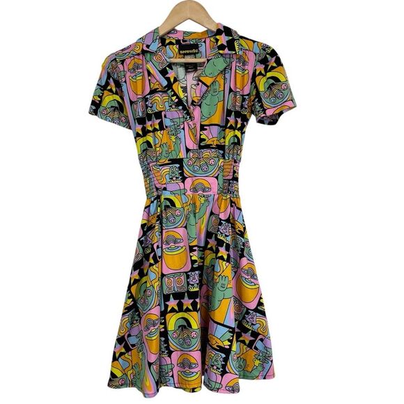 Nooworks Leah Dreyfus Print Fit and Flare Mini Dress S - Picture 3 of 9